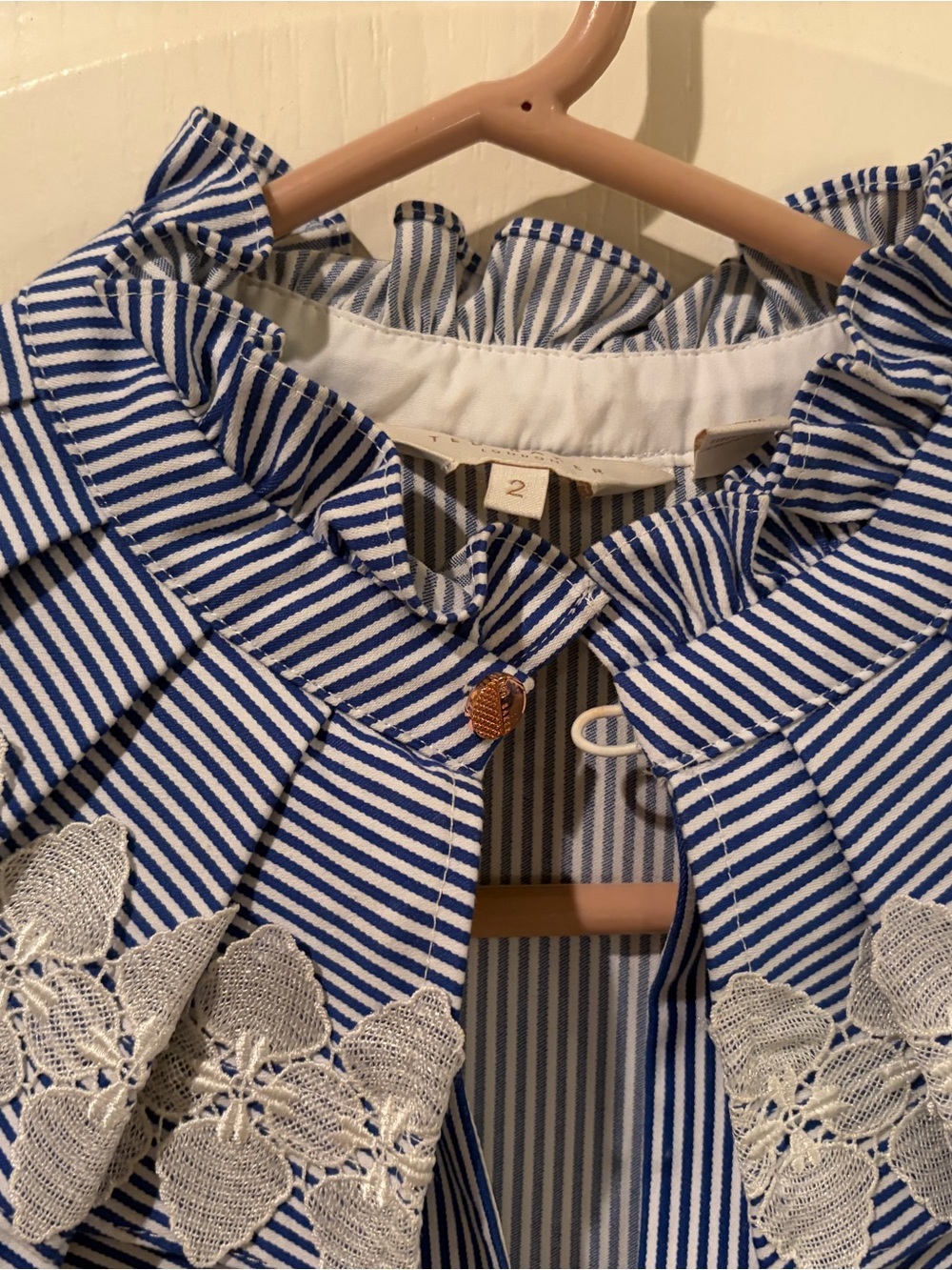 Ted baker kikkii size 2 us 4-6 Blue Striped Ruffle-Neck Women's Dress - Picture 8 of 9